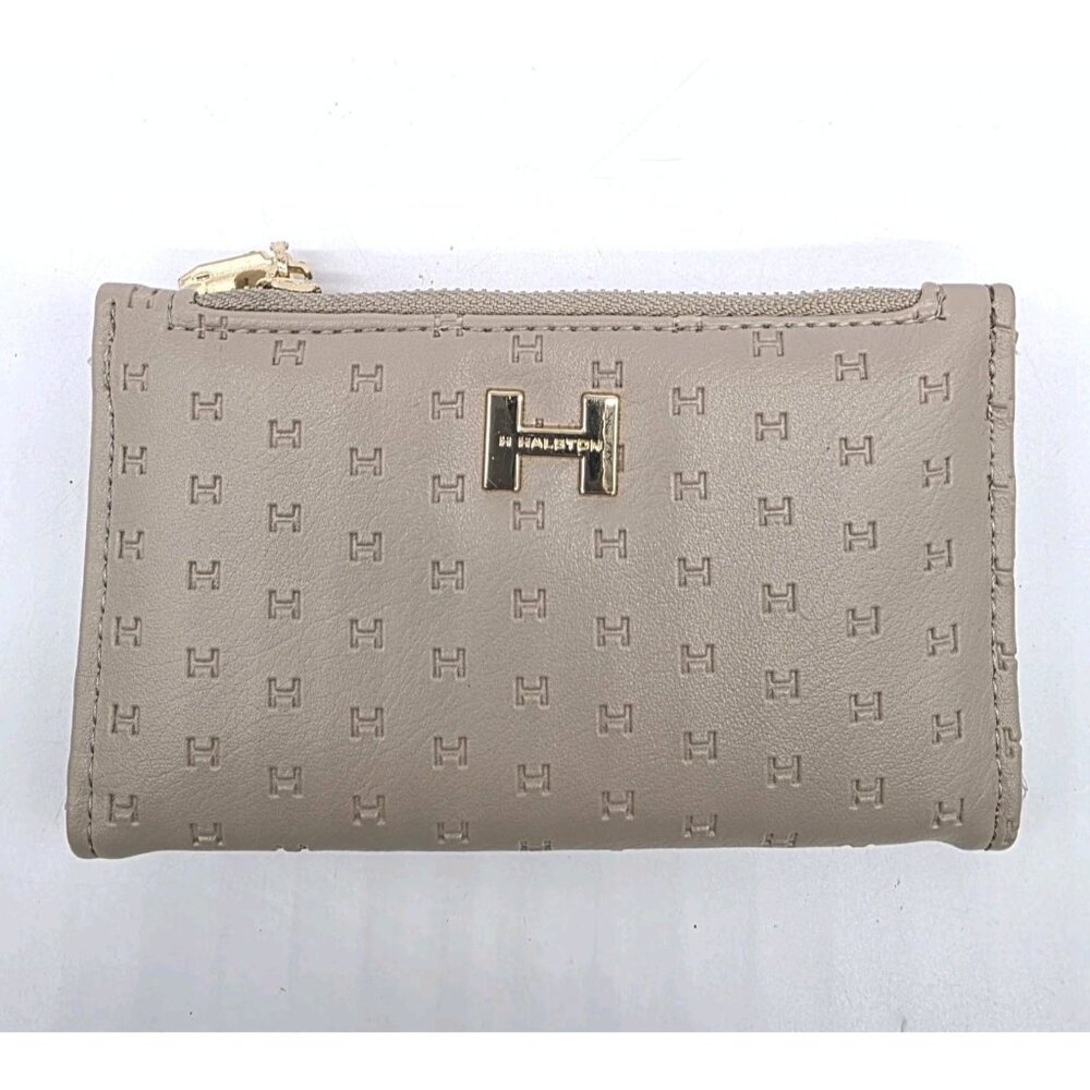 H By Halston‎ Zip Bifold Wallet Logo Beige Classic